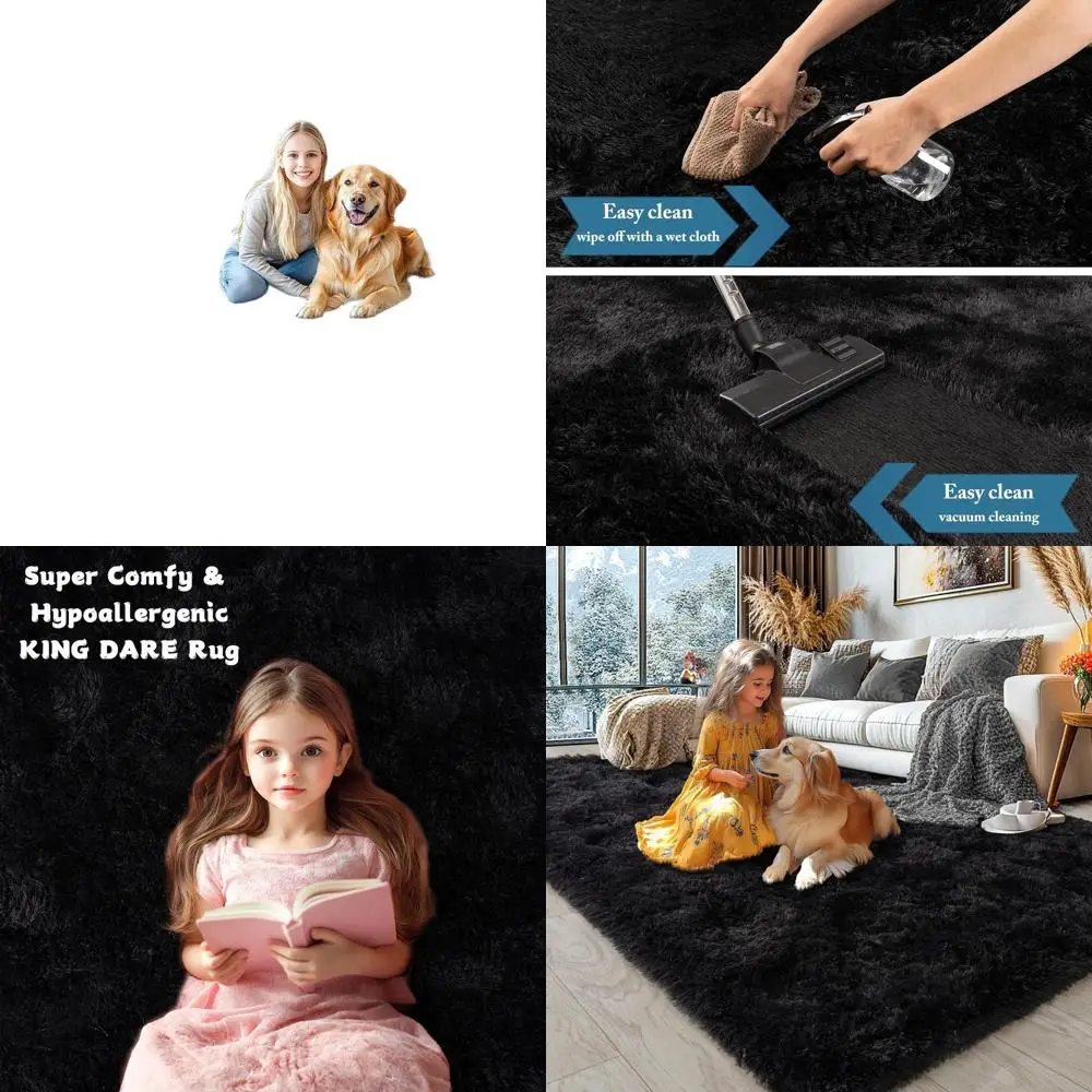

Luxurious Plush Black Shaggy Rug, 8x10 for Living Room, Non-Slip, Washable, Ideal for Modern Home Decor
