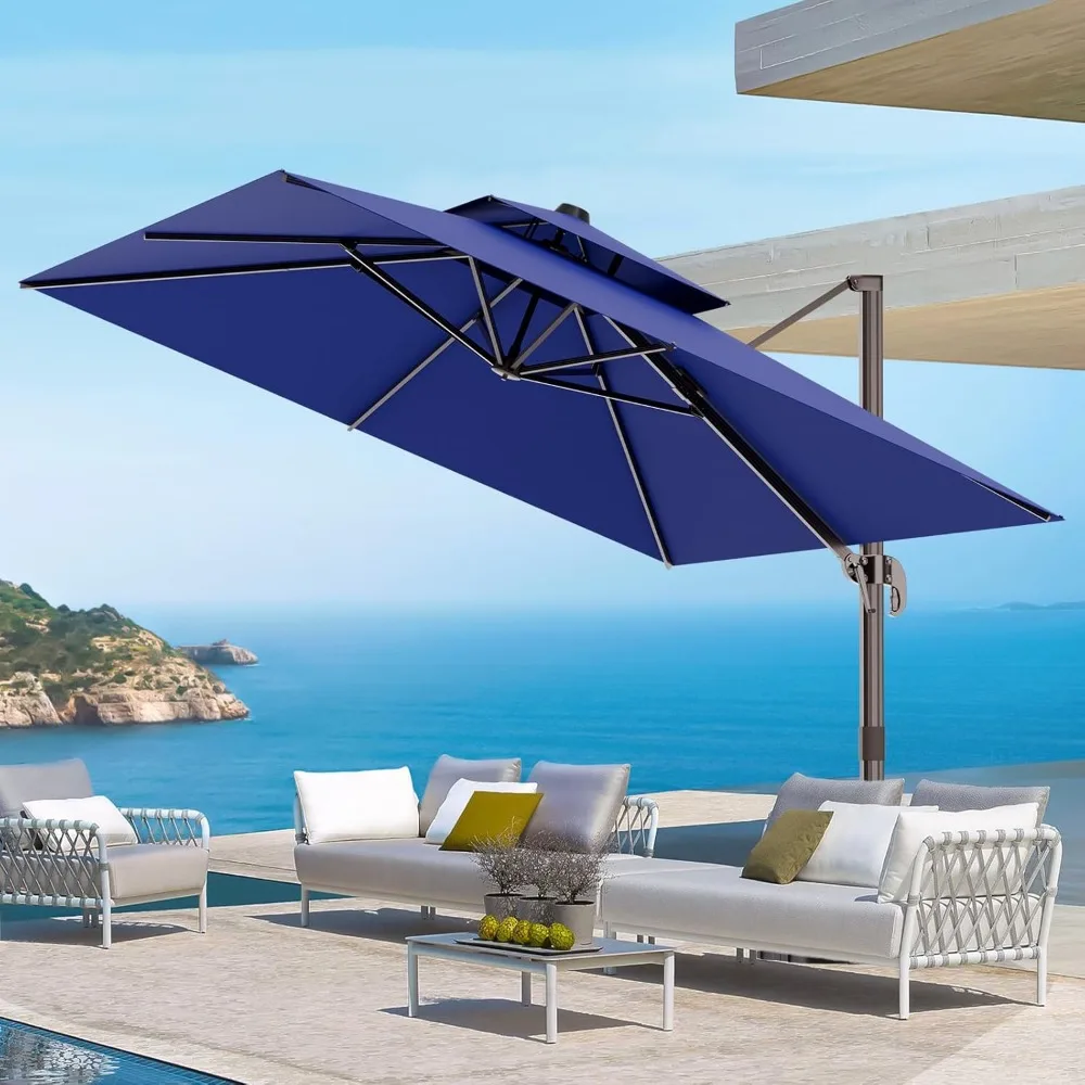 

9' X 12' Cantilever Outdoor Patio Umbrellas Double Top Large Rectangle Umbrella Heavy Duty 360°Rotation Offset Umbrella.