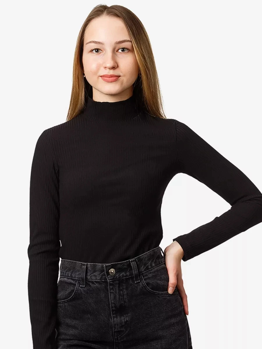 Women's Mid Neck Striped Sweater Solid Long Sleeved Base Sweater Slim Fit Pullover Sweater Folding Sleeve Noodles Sweater