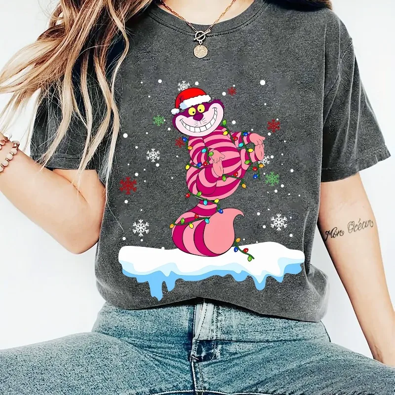 디즈니 숙녀 크리스마스 체셔 고양이 프린트 할로윈 남성과 여성 순수 코튼 캐주얼 패션 복고풍 의류