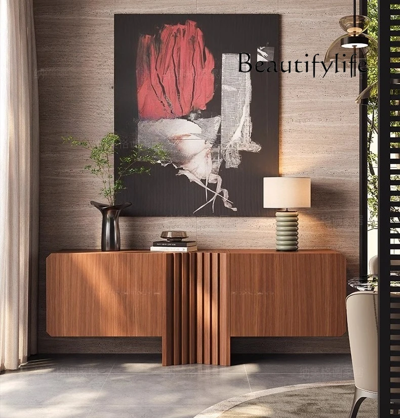 

Solid wood dining side cabinet New Chinese style integrated against the wall Medieval style simple walnut restaurant locker