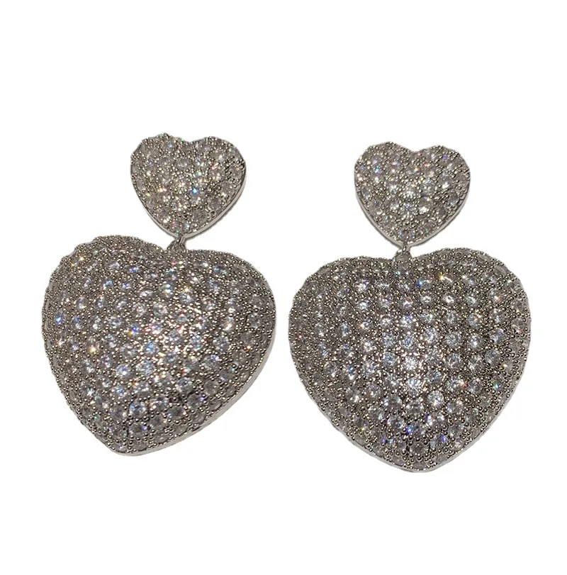 Bilincolor Inlaid Zircon Heart Shaped Earrings for Women