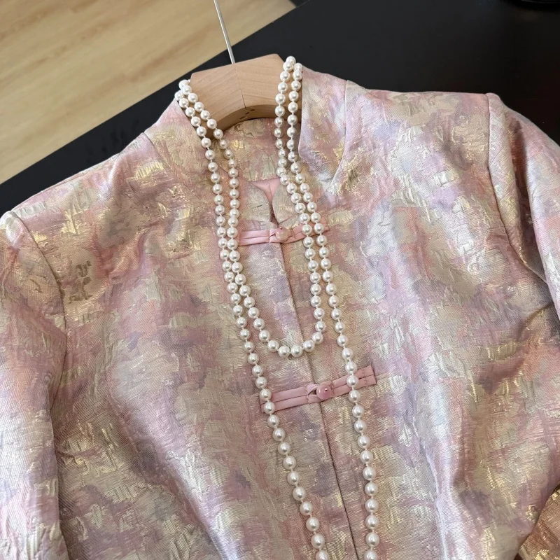 

Новый китайский кардиган Ханьфу для женщин: длинный рукав, воротник-стойка, объемная вышивка, на пуговицах, верхняя одежда