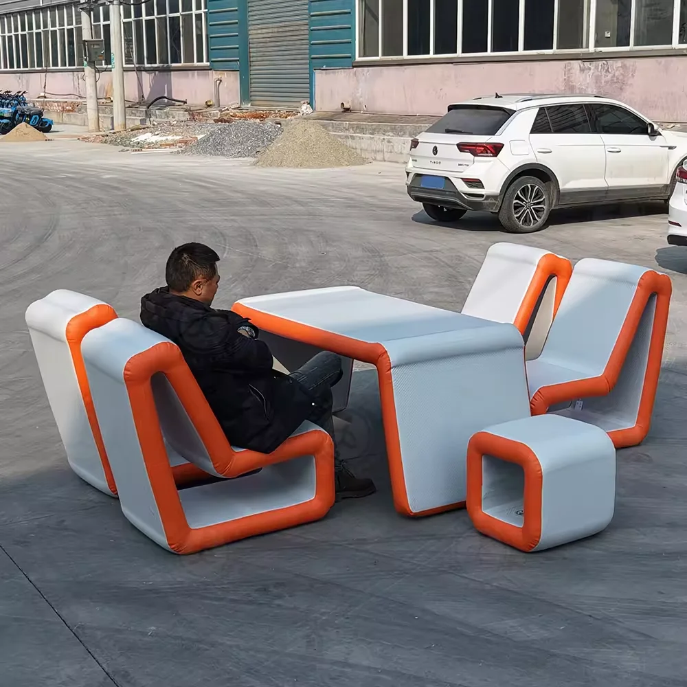 Portable Durable PVC Lightweight Inflatable Sofa Table Set Blow Up Air Sofa Table Furniture for Beach Camping Outdoor Travel