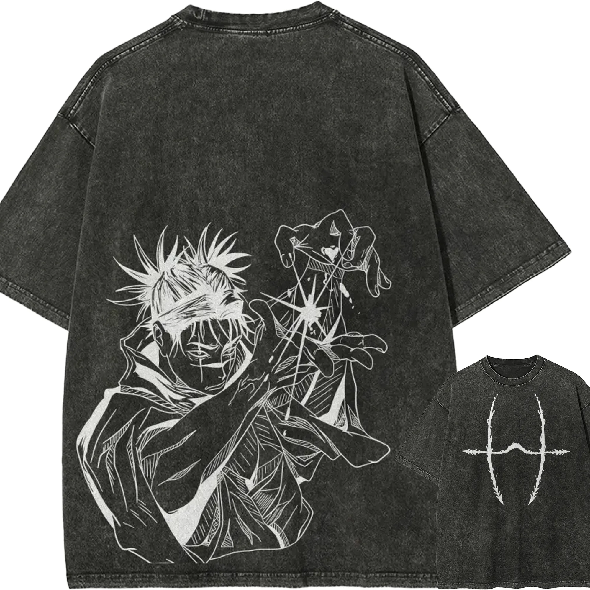 2026 Sommer Y2K Retro Washed Jujutsu Kaisen Cosplay Baumwoll-T-Shirt Herren Super Lässiges Baumwoll-Kurzarmshirt Unisex Streetwear