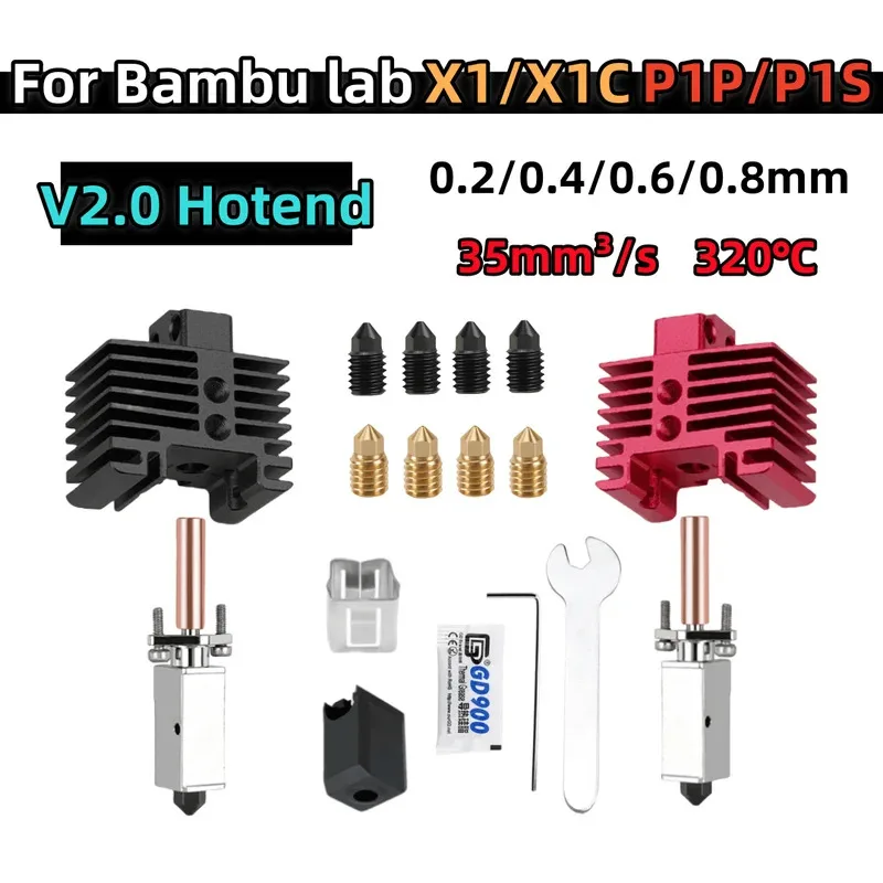 

For Bambu Lab Hotend Upgrade TZ 2.0 Version Bi Metal Fit Bamboo X1 X1C X1E P1P P1S hotend Thermistor Brass Copper Hard nozzles