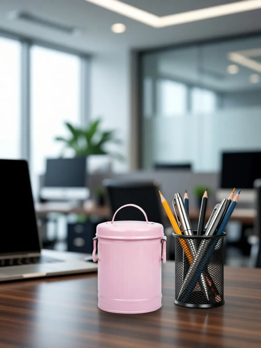 Iron Pen Holder Cartoon Design Desktop Storage Bucket for Pens Pencils Makeup Brushes Pink Sturdy Smooth Finish Office Study