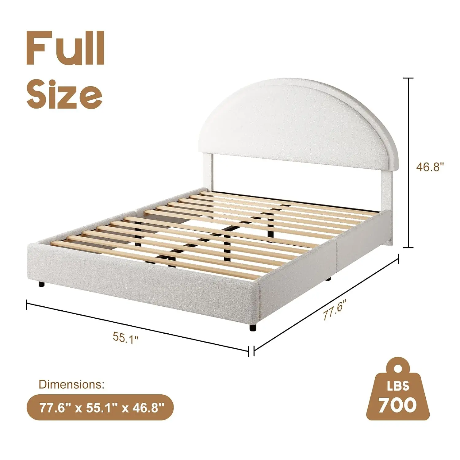 Round Headboard Upholstered Platform Bed Frame Full Size Boucle Soft Modern Style No Box Spring Easy Assembly, Customized