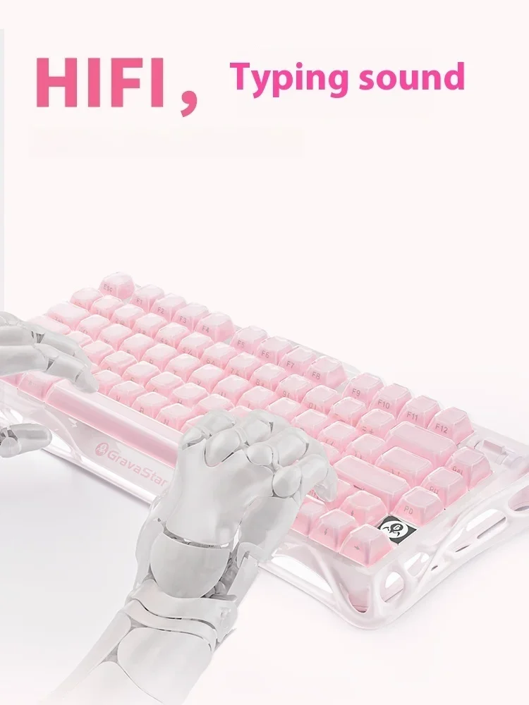 Gravastar Mercury K1 Pink Wireless Gaming Mechanical Keyboard jelly Keycaps 75% Bluetooth  2.4G Wired RGB Hotswap Gamer Keyboard