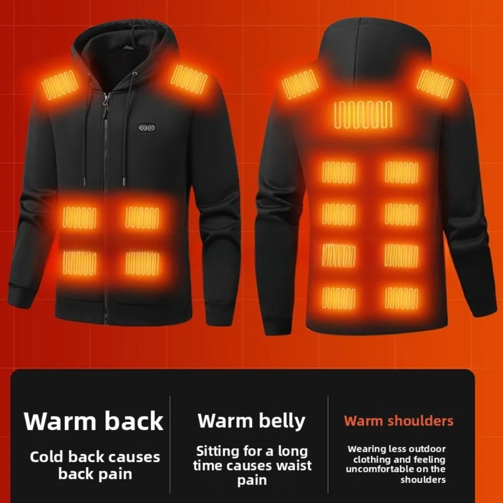2025 جديد الشتاء ساخنة هوديي الرجال في الهواء الطلق صوف مبطن USB سترة التدفئة تسخين كهربائيا ملابس خارجية دراجة نارية الشارع والعتاد
