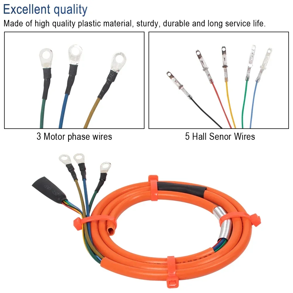 2,0mm² 2,5mm² Motorkabel für Elektroroller und Fahrrad, Verbindungskabel 800W Radnabenmotor mit 5 Hall-Sensor-Teilen und Zubehör