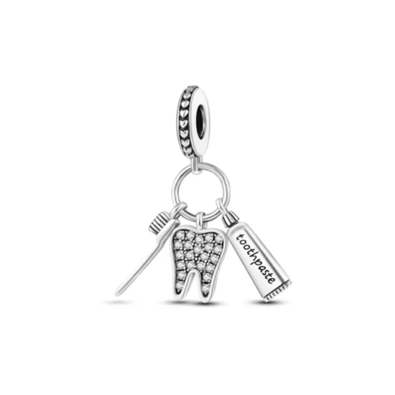 2026New 925 Silver,Nurse,Stethoscope,Toothbrush,Iron Tower,Cross Bead Pendant,Original Bracelet DIY Accessories ExquisiteJewelry