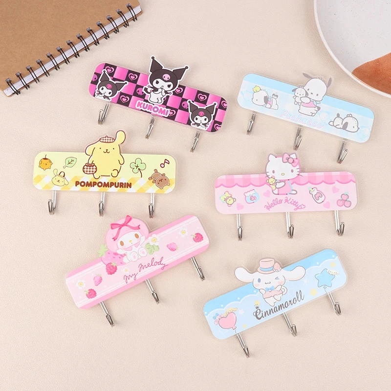 Anime Sanrio Hello Kitty Hooks Kawaii Kuromi My Melody Traceless  Hanger Multi-Function Storage Hooks Kitchen Bathroom Supplies