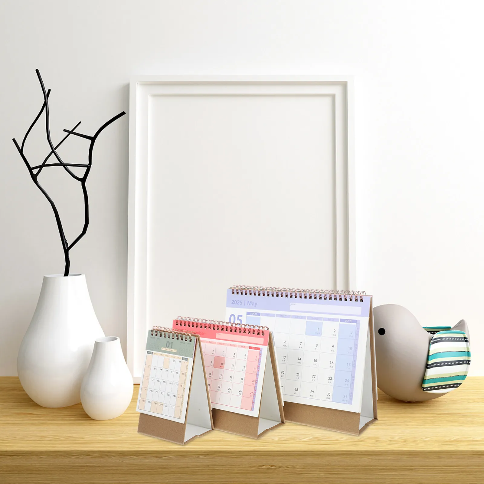 

3Pcs Desk Calendar Thick Paper Spiral Binding Standing Freestanding Desktop Monthly Office Household Note Planner 2025