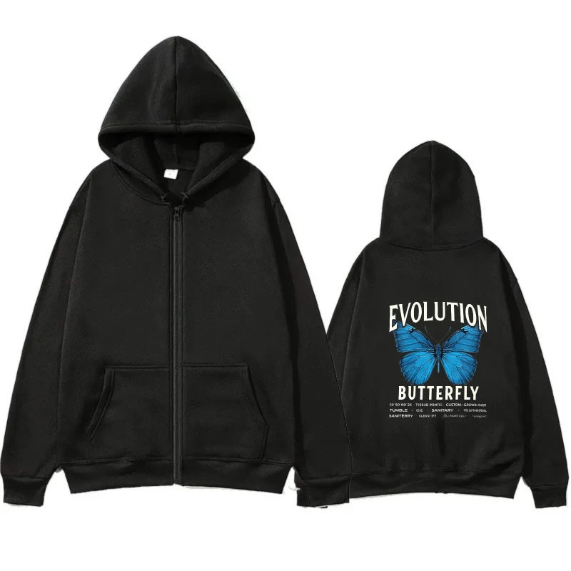 سترة رجالية بغطاء للرأس باللون الأسود بتصميم مطبوع على شكل فراشة ملابس غير رسمية للارتداء اليومي والأنشطة الخارجية #2