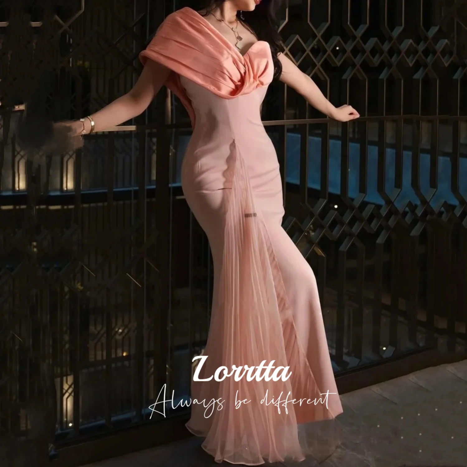 

Lorrtta Pink Mermaid Evening Dress For Women Off Shoulder Elegant Prom Dresses gala Saudi Arabia Formal Wedding Party Dress