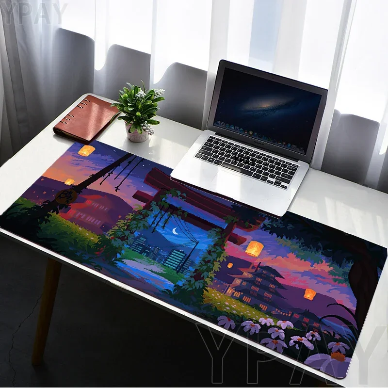 Pixel Mauspad Japan Street Großes Gamer Mauspad Tastaturmatte Büro Mausmatten Gummi Slipamt Schreibtischunterlage XXL Tischmatte