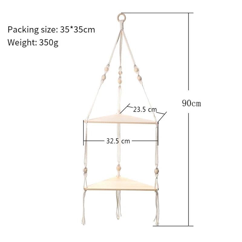 1 PCS Shelves With Wood Shelf Beige With Beautiful Macrame Rope And Shelf For Hanging Plant And Decor