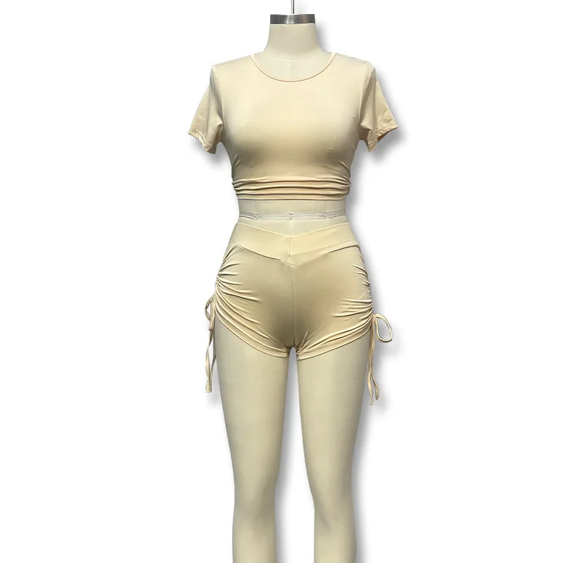 Chándales de moda de verano para mujer, conjunto de dos piezas con pantalones cortos ajustados y de manga corta con ombligo descubierto para chicas picantes y sexis
