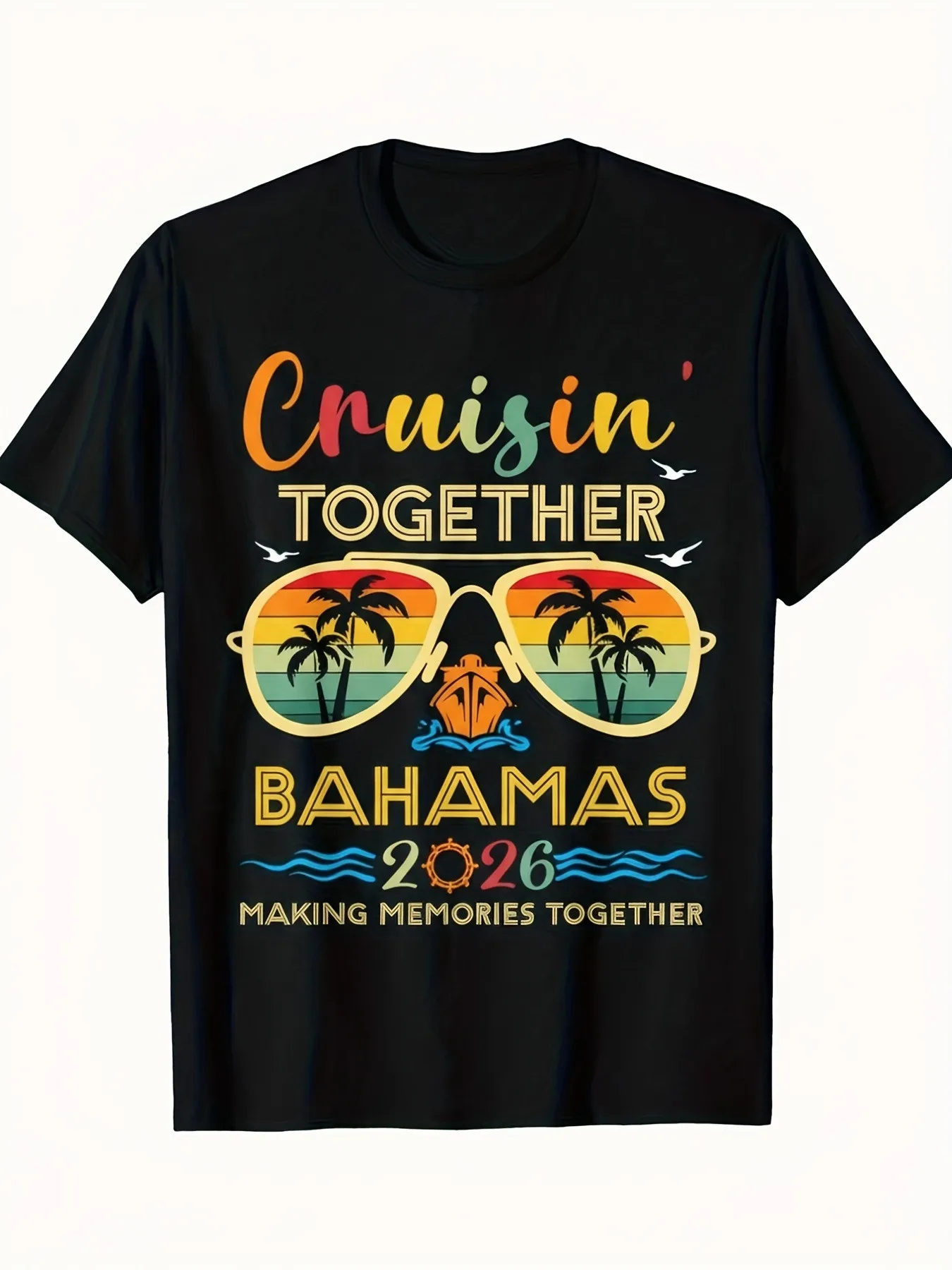 Men'S Cruisin Together Bahamas 226 Graphic Tee Vintage Beach Holiday Style Featuring a Cruise Ship And Bahamian Flag Colors, Relaxed Fit Plus Size, 1 Casual Outdoor Travel Shirt for Group O, All Season Casual Wear for Sport Fan