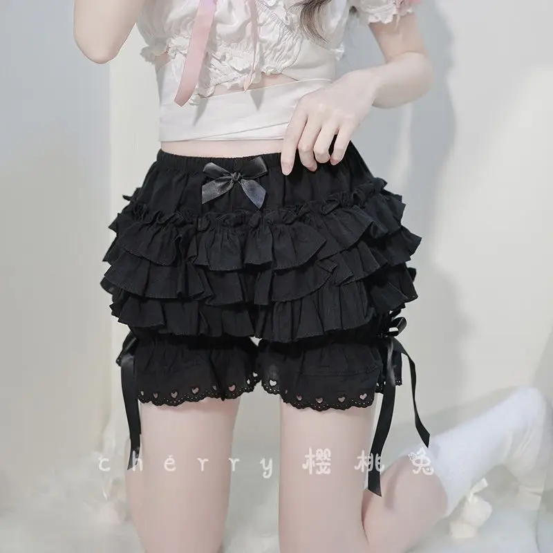 Gothic Style Black White Bow Ruffles Lace Lolita Safety Shorts Women Y2k Aesthetic E-girl Kawaii Victoria Bloomers Plus Size 2xl