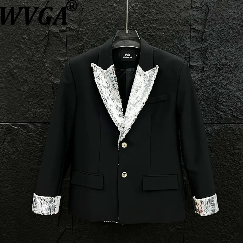 

WVGA Autumn Winter New Man Patchwork Trendy Sequin Turn-Down Collar Blazer Niche Stylish Casual Long Sleeved Suit Jackets W13516