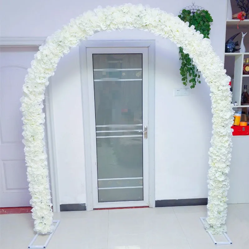 White Theme Party Stage Decoration U Shape Arch Sets Artificial Rose Hydrangea Flowers With Metal Shelf For Wedding Baby Shower