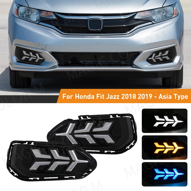 

Car Daytime Running Lights DRL for Honda Fit Jazz 2018 2019 Asia Type White Yellow Blue Turn Signal Lamp Fog Light Accessories