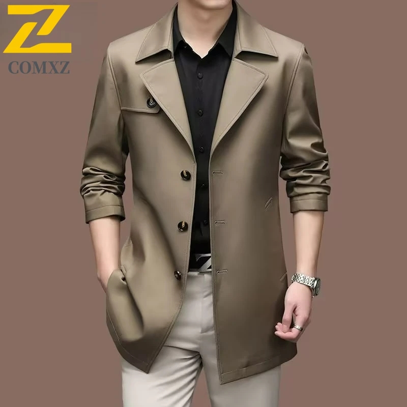 

Business Casual Trench Coat Men Long Autumn Premium Comfort Blazer Jacket Fashion Outerwear Office Ready Stylish Outerwear
