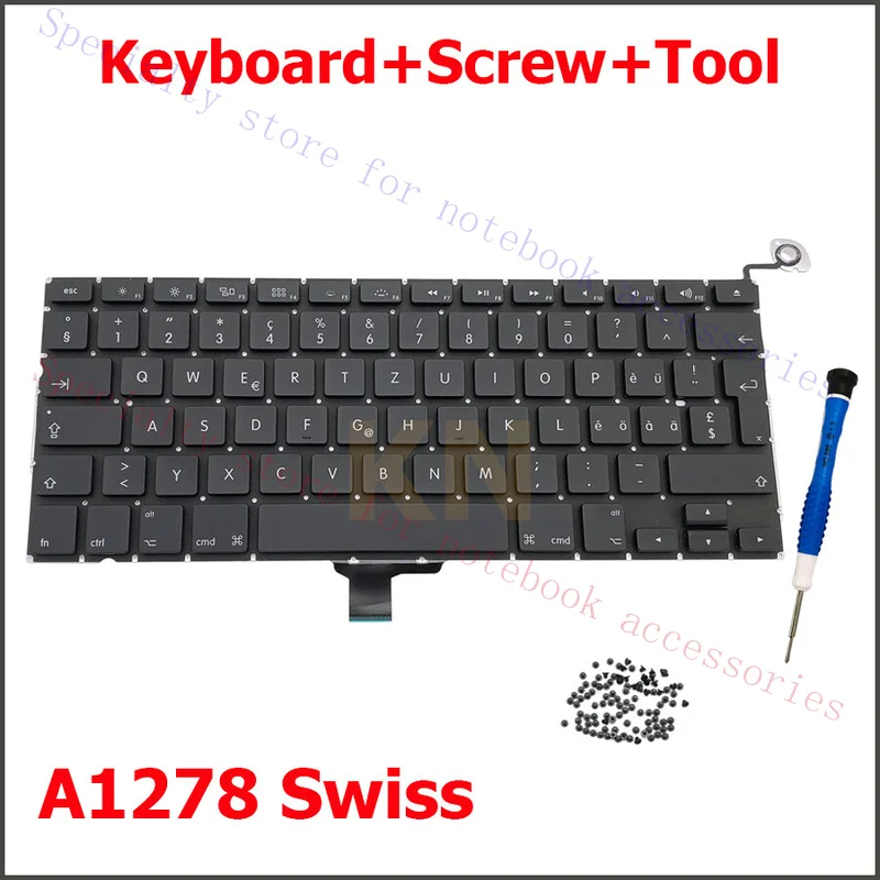 FFF+ New For MacBook Pro 13 A1278 Swiss Keyboard + Screw 2009 2010 2011 2012 Year