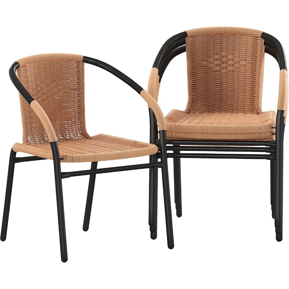 

2 Pack Beige Rattan Indoor-Outdoor Restaurant Stack Chair with Curved Back