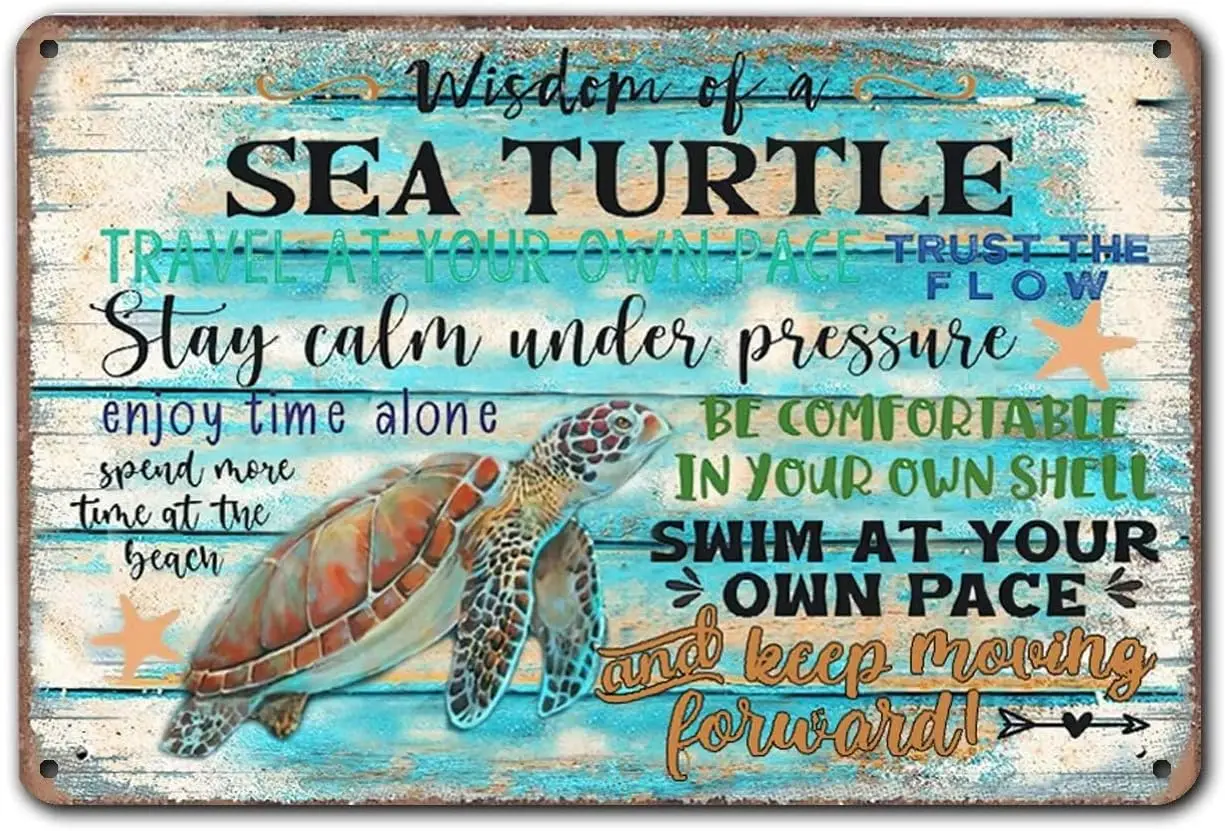 Metal Sign Wisdom of Sea Turtle Retro Metal Tin Sign Vintage Aluminum Sign for Home Coffee Wall Decor 8x12 Inch