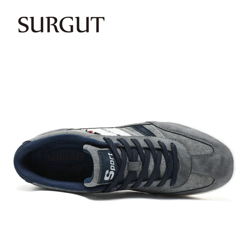 SURGUT Spring Autumn Men's Casual Shoes Denim Cloth Street Trend Fashion Men Lightweight Lace Up Skateboard Shoes Size 39-48