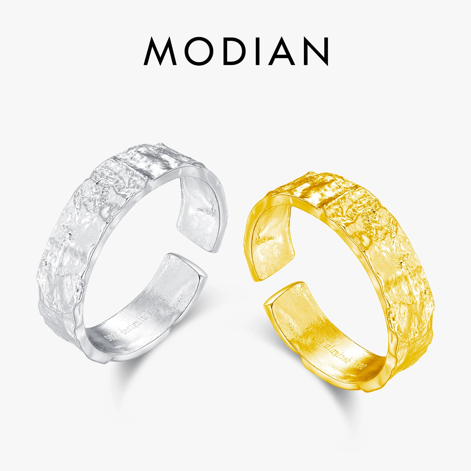 MODIAN 925 Sterling Silver Scrub Texture Rings For Women Adjustable Bold Thick Stackable Rings Minimalist Jewelry