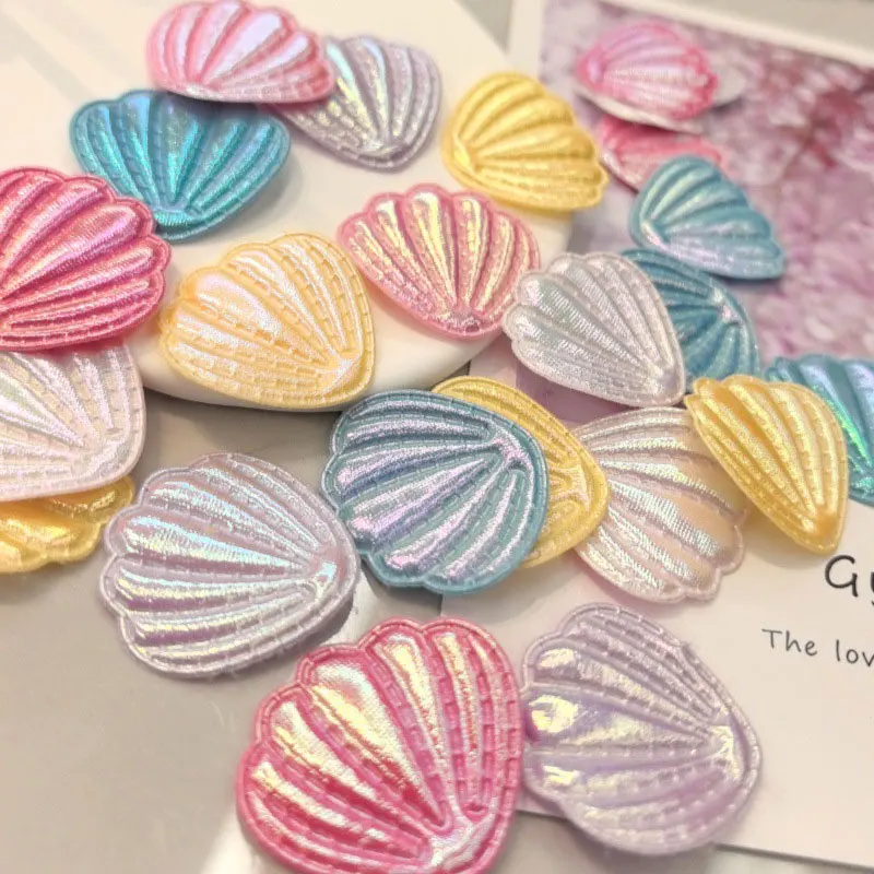 60pcs 3.3CM Shiny Shell Applique  For DIY Clothes Hat Shoes Decor Patches Handmade Headwear Hair Clips Bow Accessories