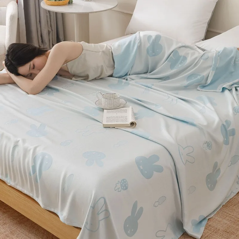 100% Bamboo Fiber Cooling Blanket Single Layer Towel Quilt Summer Quilt Air - Conditioner Quilt Twill Jacquard Leaf Cartoon