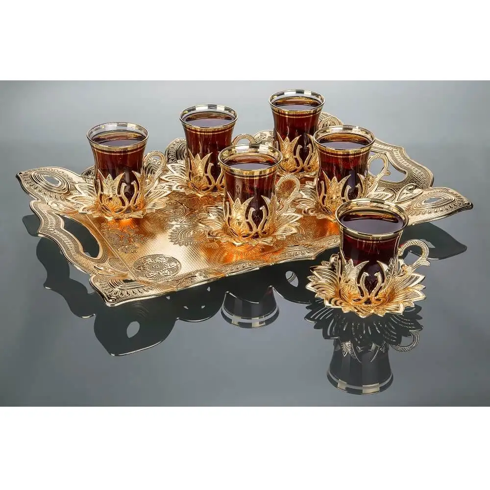 LaModaHome Turkish Arabic Tea Glasses Set of, Fancy Vintage Handmade Set for Serving, Teatime, new Home Wedding Gift 2019 Collectio