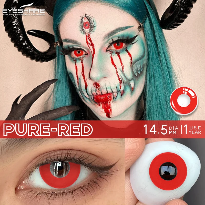 EYESHARE 2pcs Halloween White Contact Lenses Anime Color Cosplay Black Lenses Crazy Red Beauty Makeup Lens multicolored lense