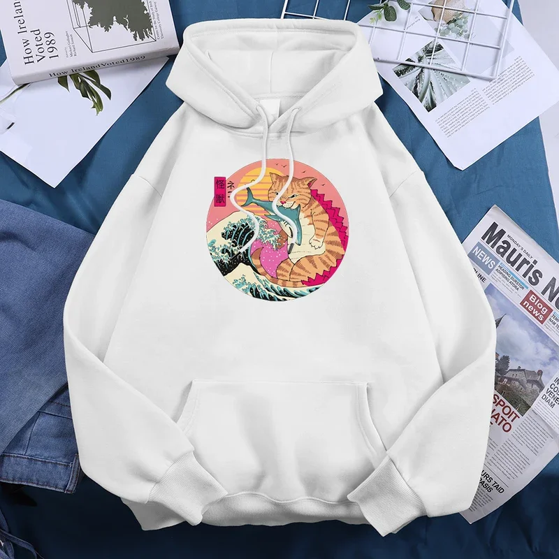 Japanese Harajuku ukiyo-e monster cat mens sweatshirt fashion crewneck hoodies autumn crewneck clothing casual oversize hoody