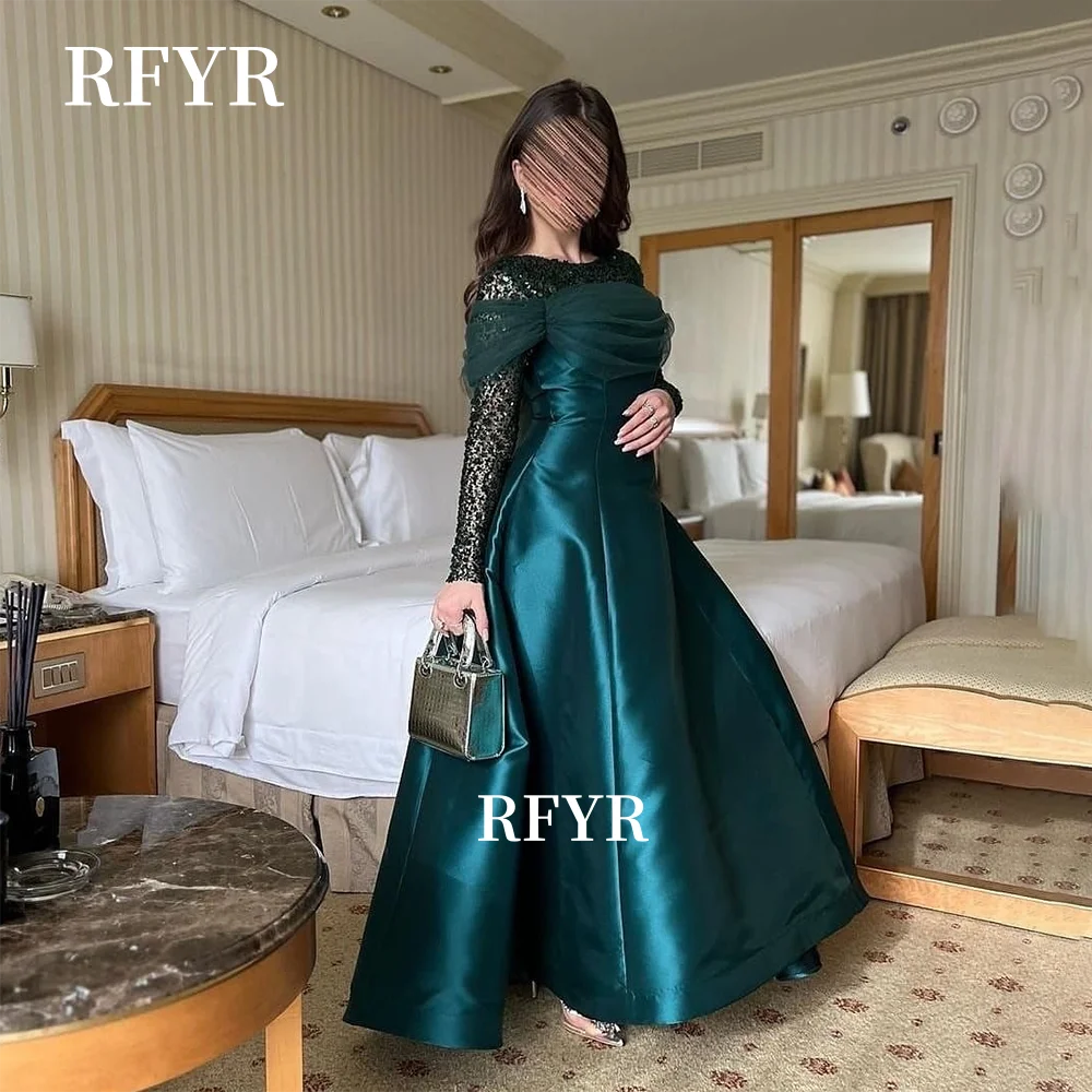 

RFYR A Line Prom Dress Long Sleeve Party Dress Beaded Evening Dresses for Arabic Women vestidos de fiesta Customized