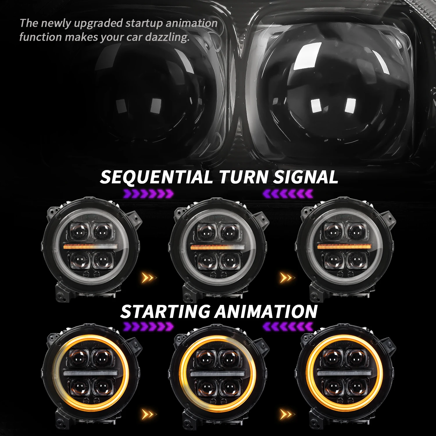 Archaic LED Head Lights for Jeep Wrangler JL Gladiator JT 2018- up Headlight 4 Projectors Wrangler Front Lamp White/Amber DRL