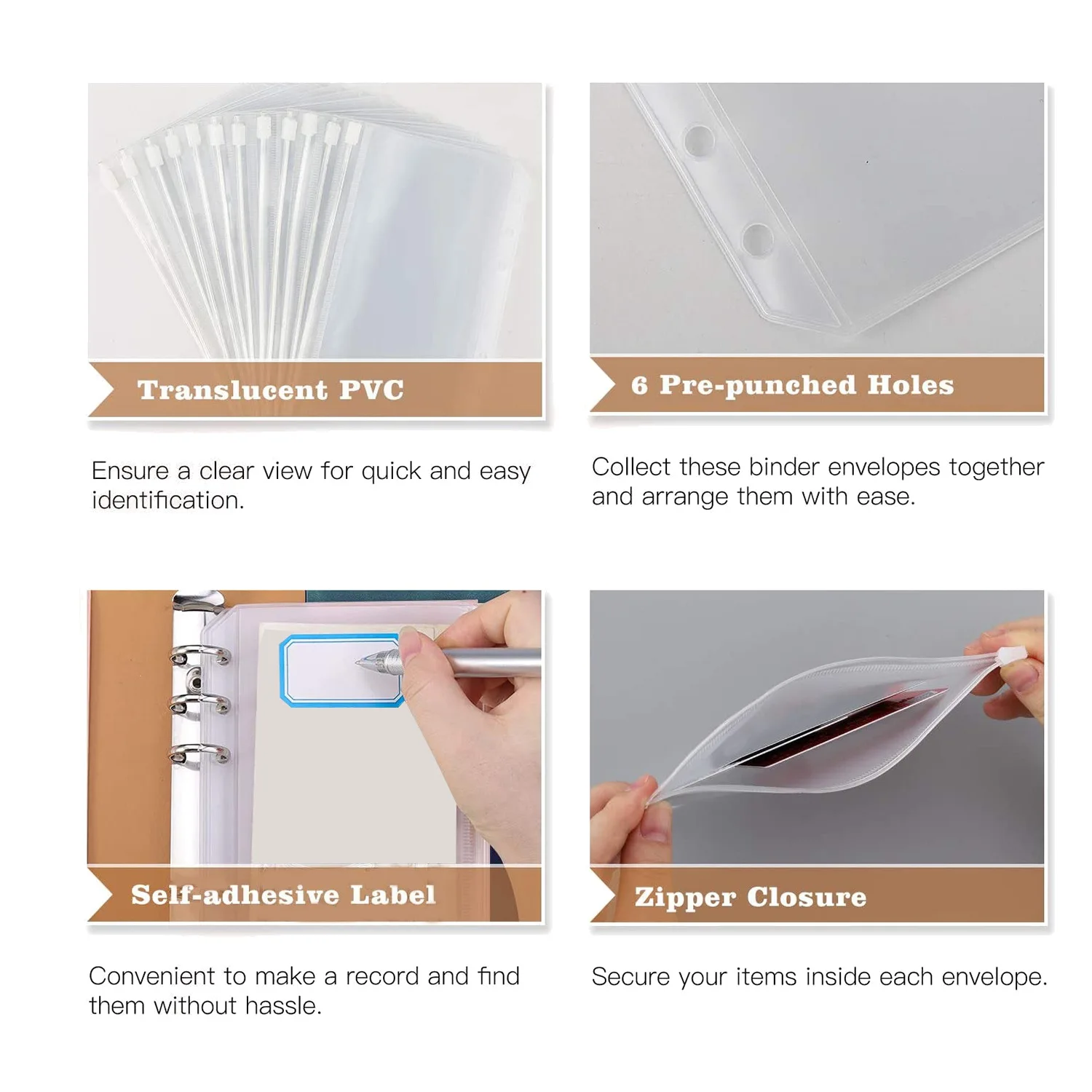 

GO-A6 Budget Binder With Zipper Envelopes,Binder Cover Folder Budget Planner With Cash Envelopes Pockets & Label