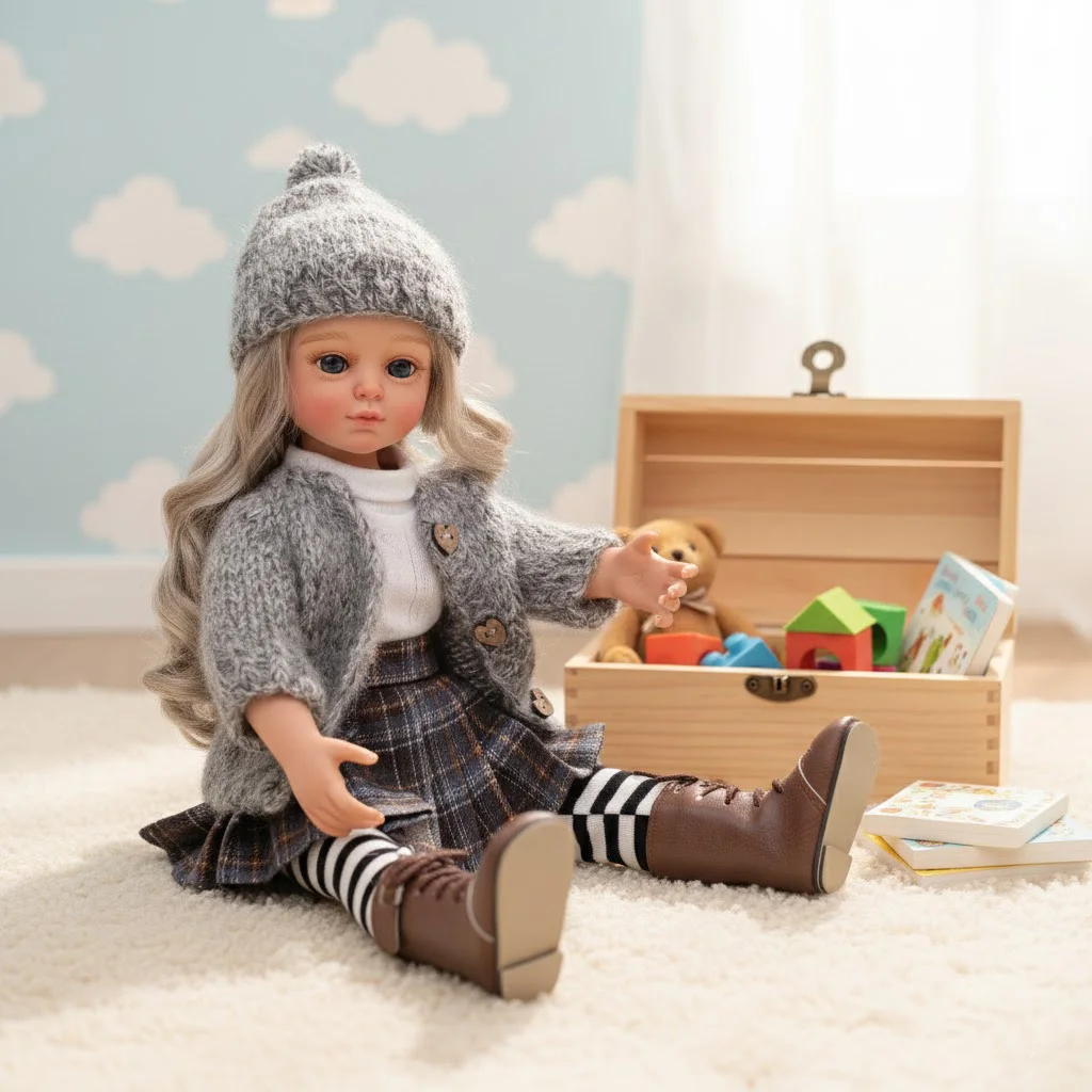 Cloveray 18-Zoll-Ganzkörper-Vinyl-Puppe, realistische Vinyl-Puppe, supersüß, mit Sommersprossen, Vinyl-Puppe, handgefertigt, hochwertiges Spielzeug für Kinder, Weihnachtsgeschenk