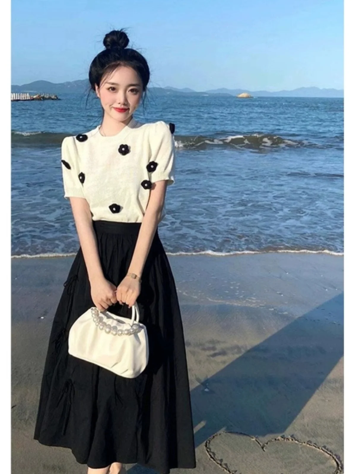 

Korean Sle Loose Knitted T-irt Women Summer Sweet Youthful All-Match oulder round Ne ort Sve Trendy Top