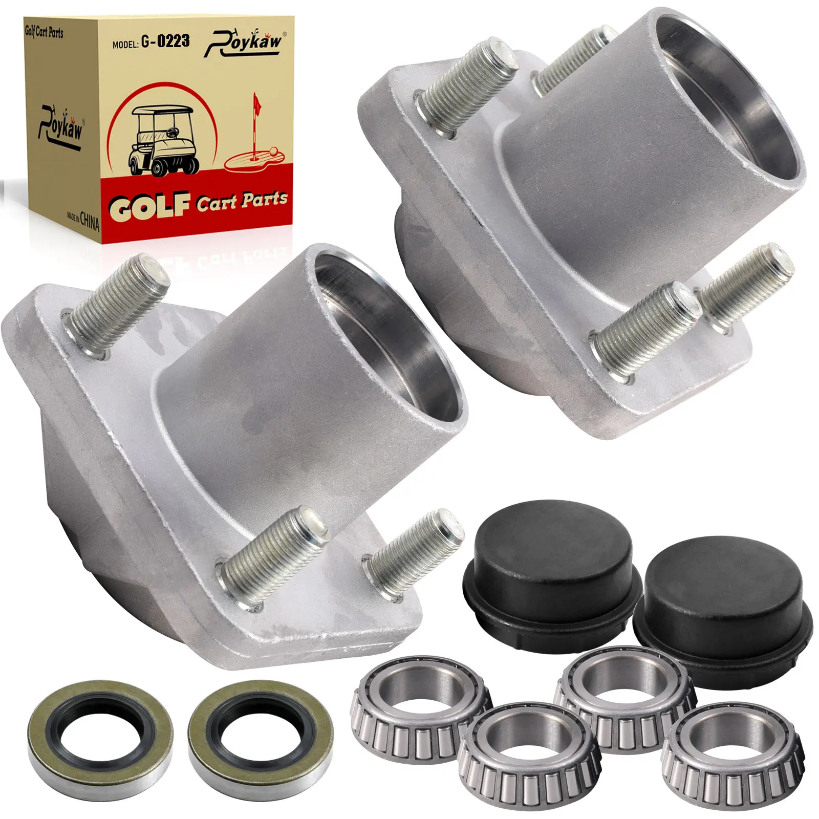 Roykaw Golf Cart Front Wheel Hub Bearing Assembly w/Dust Caps/Oil Seals/Bearings for EZGO TXT & Medalist 2001-up, OEM # 70895G01