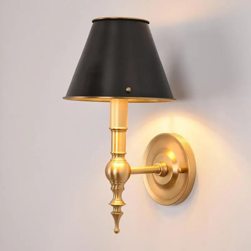 Copper Lampshade E14 LED Wall Light for Foyer Bedroom Bedside Hotel Living Room deco indoor American Loft vintage Wall fixtures