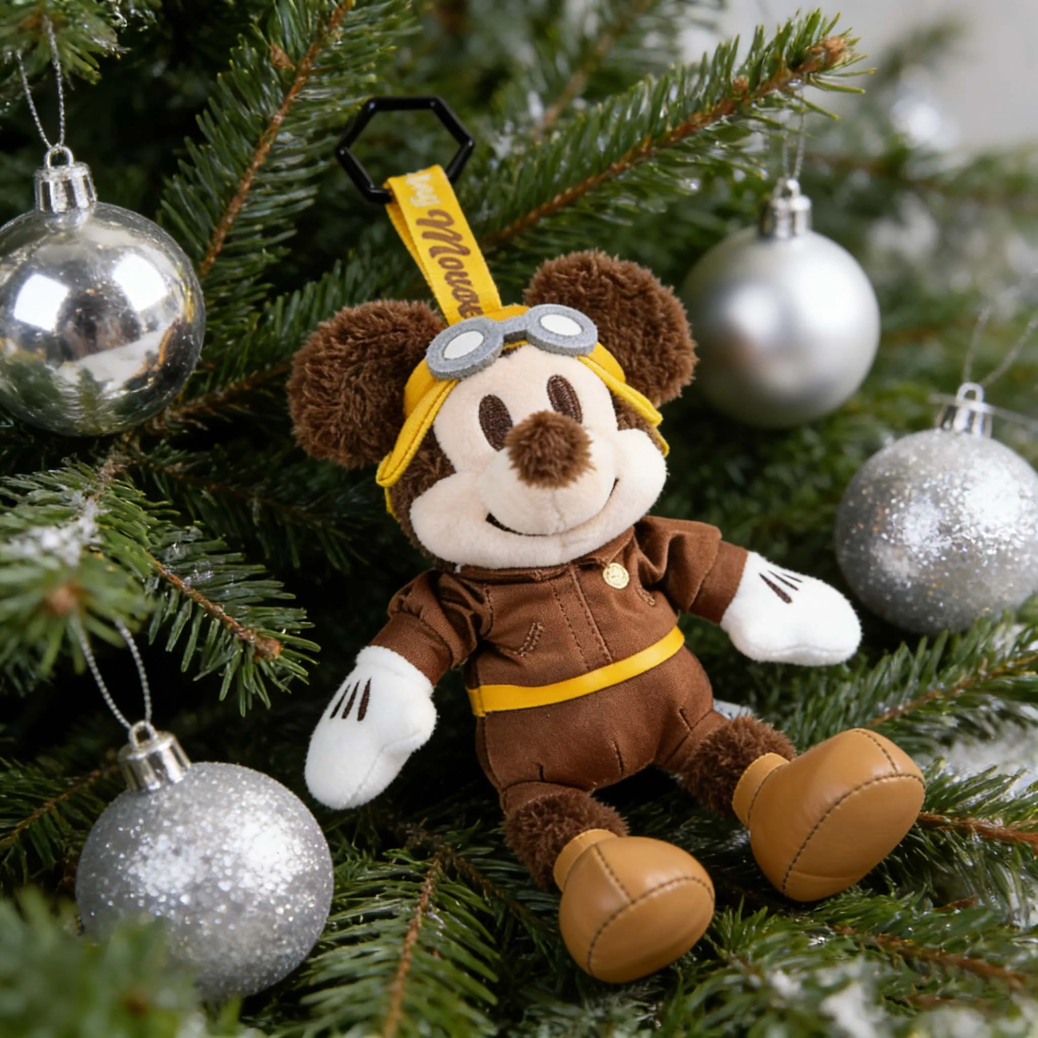

Disney Mickey Mouse Pilot Plush Keychain Cute Brown Stuffed Toy Bag Charm Soft Key Ring for Kids & Fans