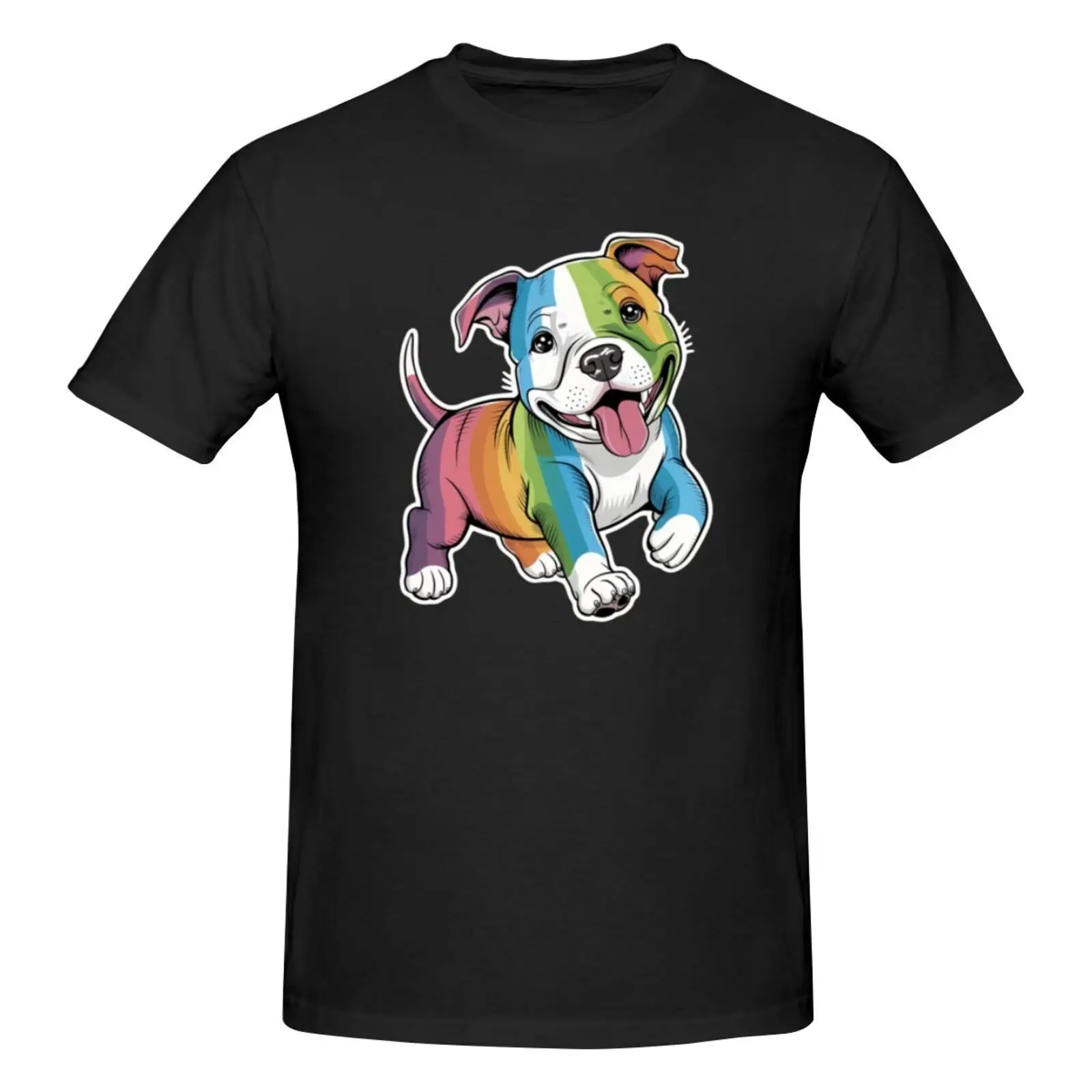 Colorful cartoon puppy pattern men's T-shirt casual versatile short-sved