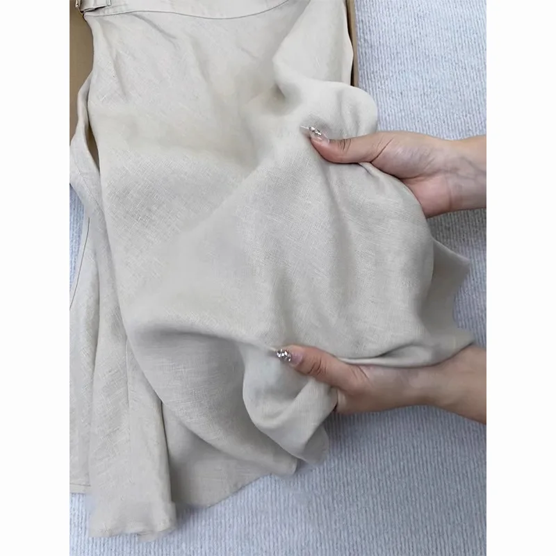 Fashionable A-Line Mini Skirt in Linen Unique Stylish Light Beige Summer Half-length Skirt Comfortable Casual Style for Women