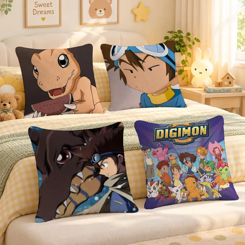 Anime Digimon Monster Retro Cushion Cover Personalized Soft Plush Pillow Living Room Home Sofa Bedroom Office Car Cushion